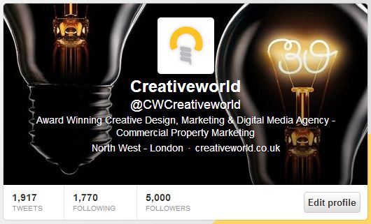 Creativeworld Official Twitter Account Hits 5,000 Followers