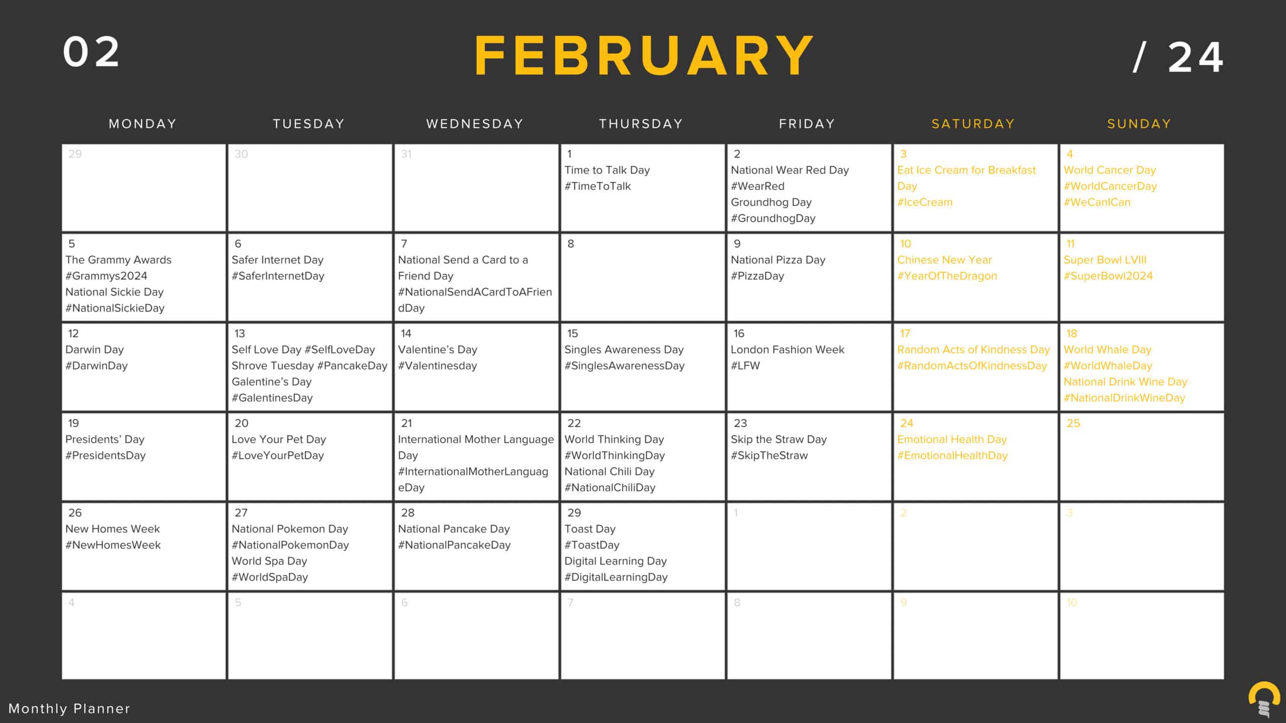 Social Media Calendar 2024 February