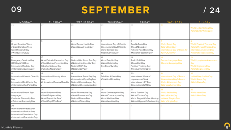 Social Media Calendar 2024: September