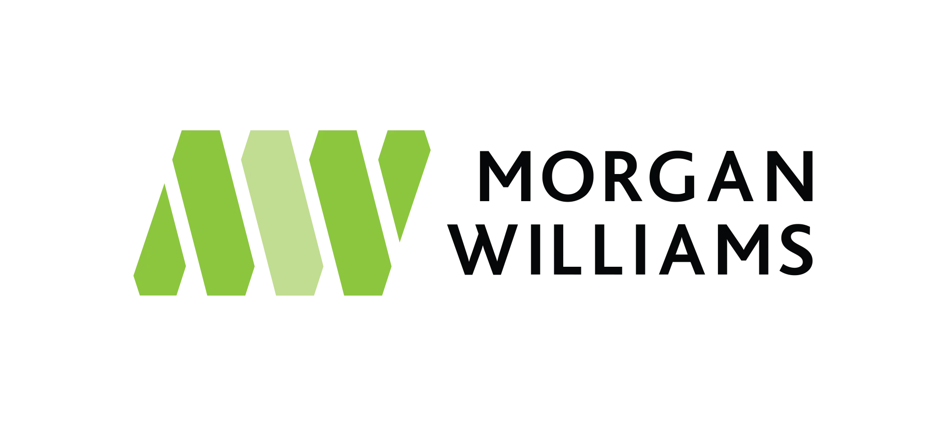 Morgan Williams logo with green design elements.