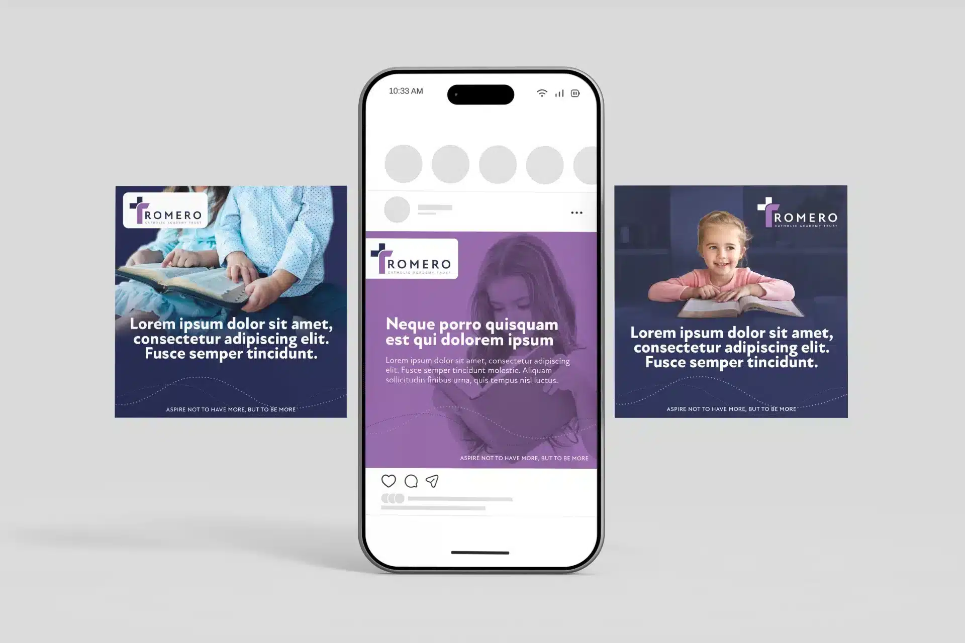 Educational themed social media posts display