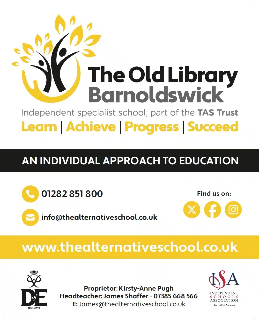 The Old Library Barnoldswick school advert