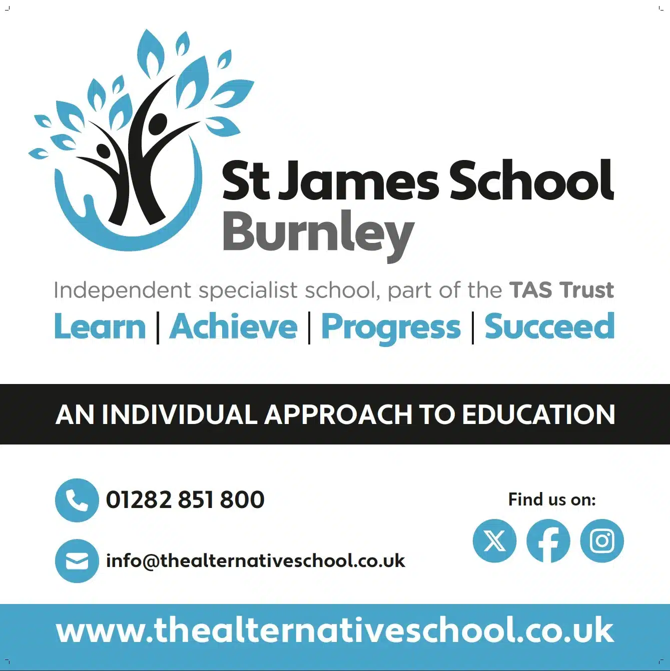 St James School Burnley logo and contact information