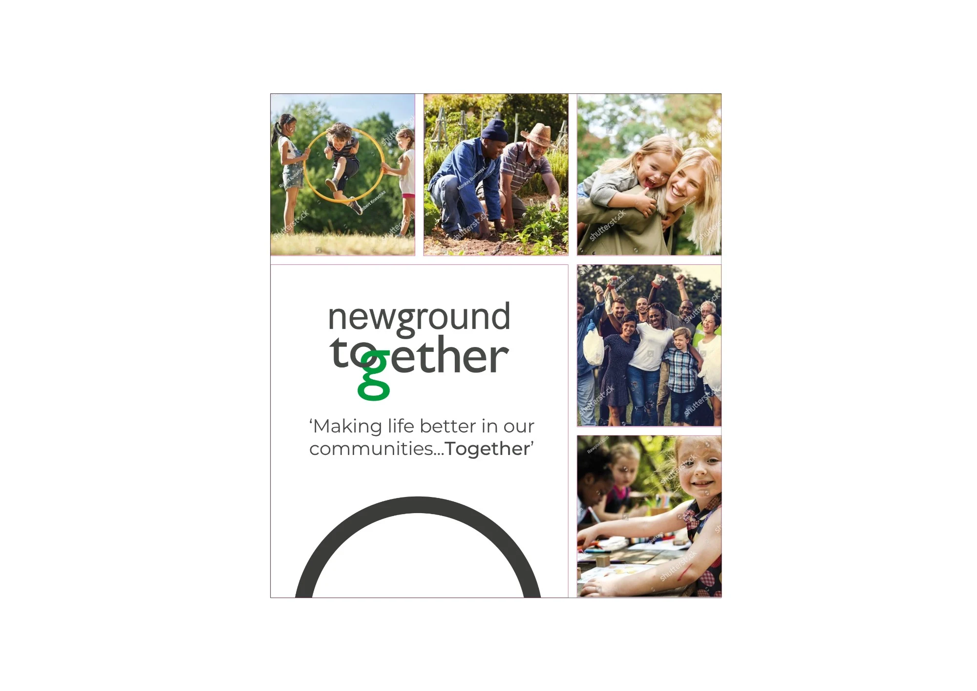 Community collage promoting Newground Together with people outdoors
