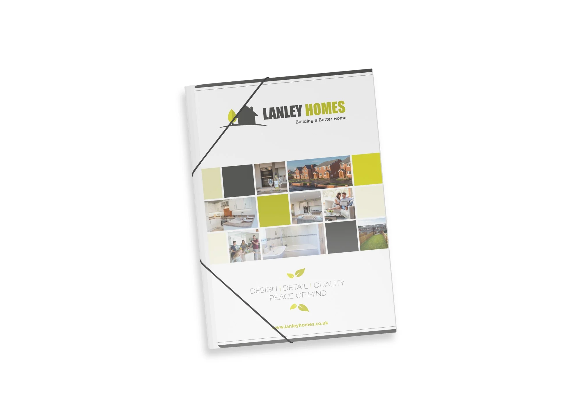 Lanley Homes property brochure in a black elastic folder